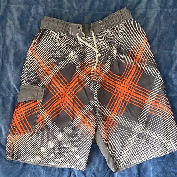 Quad Seven Other - Stylish Gray and Orange Kids Swim Trunks